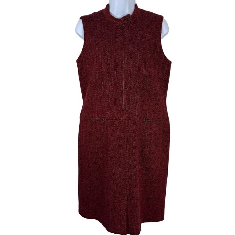 Harve Benard Wool Red Black Sleeveless Dress Jackie O Zipper Details Size 6P EUC